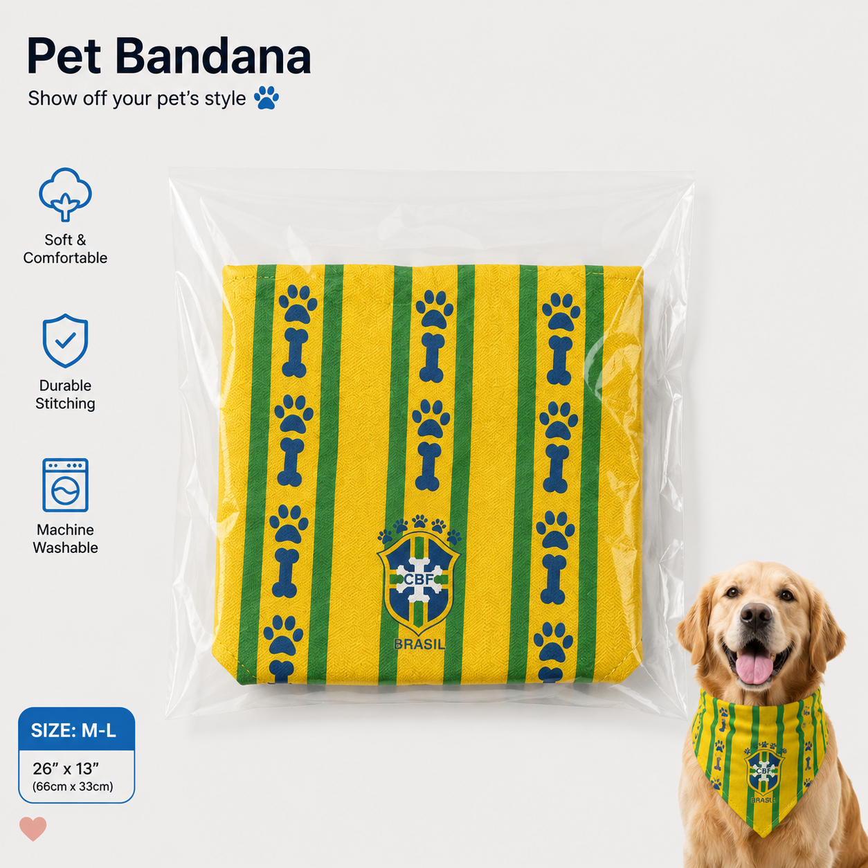 Fan Dog Bandana Brazil Style, Versatile Accessory for Daily Wear, Lightweight Fabric Perfect for Travel & Outdoor Activities