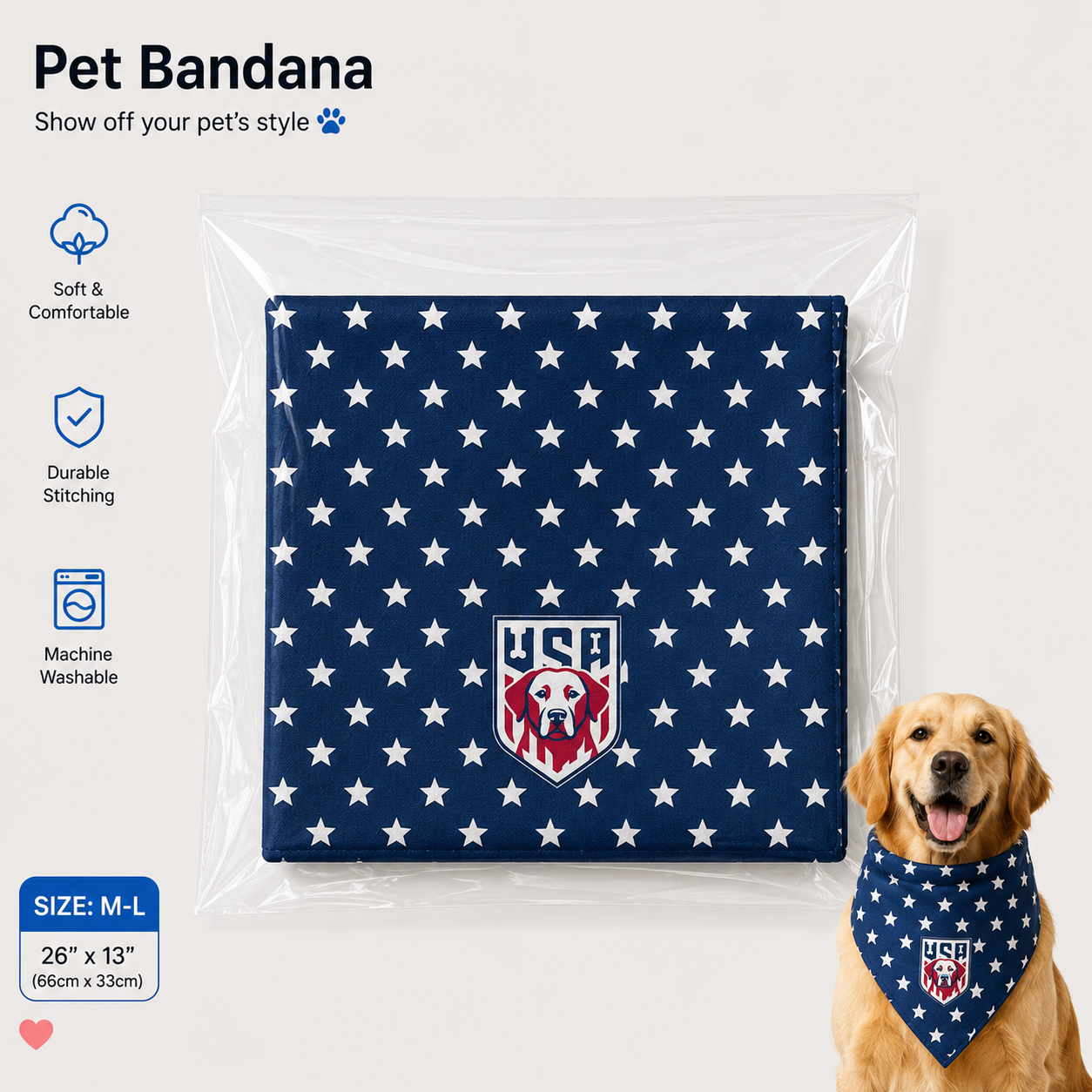 Fan Dog Bandana Usa Blue, Stylish Accessory for Everyday Wear, Perfect for Layering and Versatile Use, Ideal Gift Idea for Friends and Family